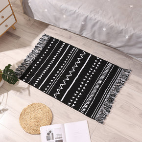 Retro Moroccan Geometric Pattern Cotton and Linen Area Rug with Tassel Handwoven Floor Carpet Rug for Living Room Bedroom 19