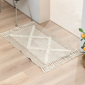 Retro Moroccan Geometric Pattern Cotton and Linen Area Rug with Tassel Handwoven Floor Carpet Rug for Living Room Bedroom 26