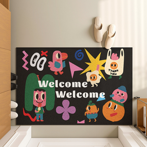 Cute Cartoon WELCOME Entry Cuttable Silk Loop Dirt Resistant Non-Slip Household Floor Mats 03