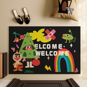Cute Cartoon WELCOME Entry Cuttable Silk Loop Dirt Resistant Non-Slip Household Floor Mats 06