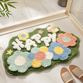 Irregular Colorful Fresh Happy Flower Extra Soft Flocking Bath Mats Absorbent Non-Slip Bathroom Rugs