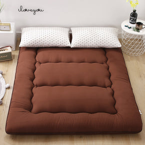 Coffee Solid Colour Thickened Futon Floor Mattress Foldable Camping Portable Roll-up Mattress Sleeping Mat 06