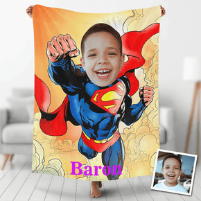Custom Photo Blankets Personalized Photo Fleece Blanket Painting Style Blanket-Superman04