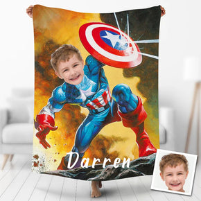 Custom Photo Blankets Personalized Photo Fleece Blanket Painting Style Blanket-American Captain09