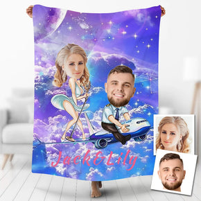 Custom Photo Blankets Personalized Photo Fleece Blanket Painting Style Blanket-For Couple 01