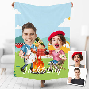Custom Photo Blankets Personalized Photo Fleece Blanket Painting Style Blanket-For Couple 08