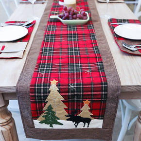 Red Plaid Christmas Tree Tablecloth Table Decorations Winter Home Decor