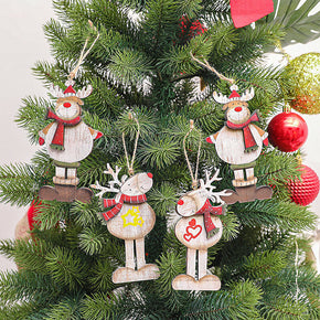 4 Pieces Wooden Painted Vintage Moose Christmas Tree Hanging Christmas Decoration