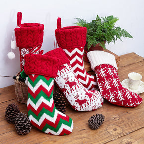 Red And White Elk Knitted Christmas Socks Cute Candy Pockets, Christmas Decorations Party Decorations