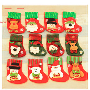 12 Pcs Christmas Stockings Set Small Xmas Stockings Xmas Fireplace Hanging Stocking Party Gift Bag Candy Bag