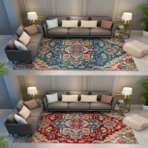 Red and Blue Shaggy Patterned Retro Traditional Rugs for the Living Room Hall