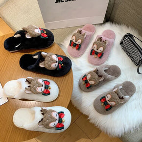 Cute Slippers Winter Warm Cartoon Animals Slippers Slip on Plush House Shoes for Women Christmas