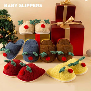 Cute Cartoon Wide Version Three-dimensional Christmas Deer Children's Home Warm Slippers