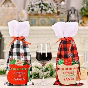 Red and Black Lattice Snowflake Embroidery Christmas Wine Bottle Cover