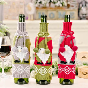 Lovely Dwarf Pattern Christmas Sweater Wine Bottle Cover, Reusable Wine Gift Bags  for Christmas Bottle Wrap Party Festival Decors