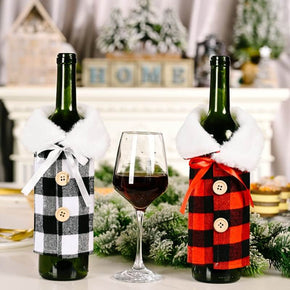Lapel Red and Black Lattice Christmas Wine Bottle Covers Decoration