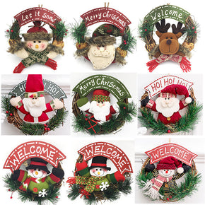 Christmas Wreaths Santa Claus Snowman Deer Rattan Hanging Wreath Christmas Decorations