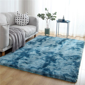 Gradient Dark Blue Colour Modern Plain Carpet Bedroom Living Room Sofa Rugs Soft Plush Shaggy Rugs