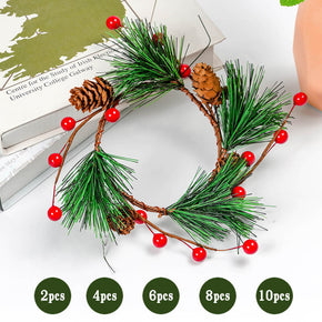 Graduation Decoration Red Fruit Pine Cone Pine Needle DIY Floral Christmas Wreath Candle Ring