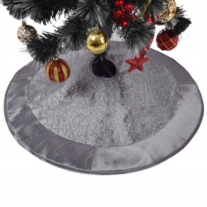 Sparkle Glitter Sequin Center,Faux Silk Satin Border Christmas Tree Skirt ,Christmas Holiday Party Decorations