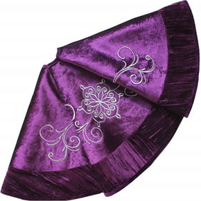 Purple Velvet Flower Embroidered Center, Pleat Luxurious Velvet Border,Chritmas Tree Skirt,Christmas Holiday Party Decorations