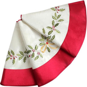 White Holly Leaf Embroidered Christmas Tree Skirt Christmas Tree Base Decoration