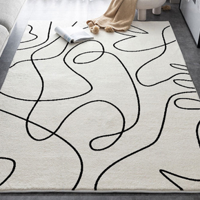 Black And White Line Faux Cashmere Living Room Rug For Domestic Use