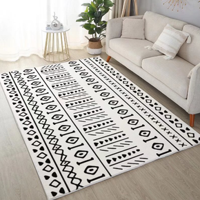 Persian-style Geometric Pattern Faux Cashmere Rugs For Living Room Bedroom Bedside Rugs Anti-slip Foot Mats