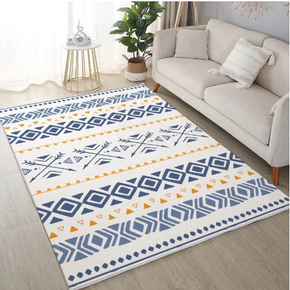 Persian-style Geometric Pattern Faux Cashmere Rugs For Living Room Bedroom Bedside Rugs Anti-slip Foot Mats