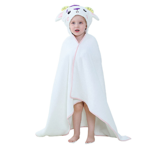 Cute and Cosy White Goat Print Hooded Bathrobe Baby Towels