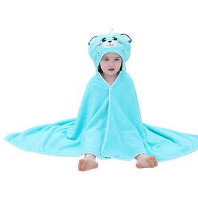 Cute and Cosy Blue Bear Print Hooded Bathrobe Baby Towels