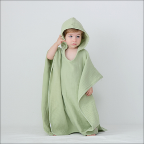 Pure Light Green Color SimpleCotton Comfortable Skin-friendly Soft Hooded Bathrobe Baby Children Towels