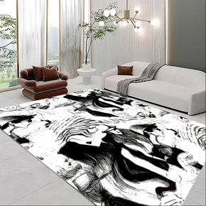 Classical Minimalist Black and White Inked Faux Cashmere Rug Living Room Bedroom Bedside Rug Sofa Coffee Table Rug Floor Mat 03