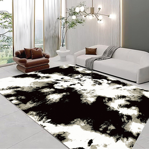 Classical Minimalist Black and White Inked Faux Cashmere Rug Living Room Bedroom Bedside Rug Sofa Coffee Table Rug Floor Mat 04