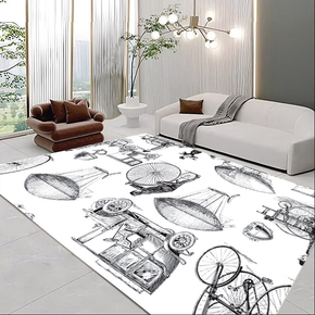 Classical Minimalist Black and White Inked Faux Cashmere Rug Living Room Bedroom Bedside Rug Sofa Coffee Table Rug Floor Mat 11