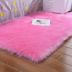 Modern Pink Faux Sheepskin Fur Shaggy Area Rugs Plush Bedside Rugs For the Bedroom Living Room Hall