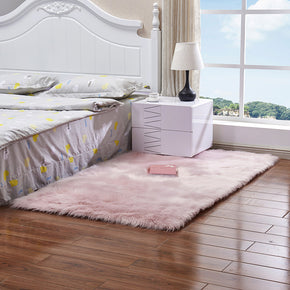 Modern Light Pink Faux Sheepskin Fur Shaggy Area Rugs Plush Bedside Rugs For the Bedroom Hall Living Room
