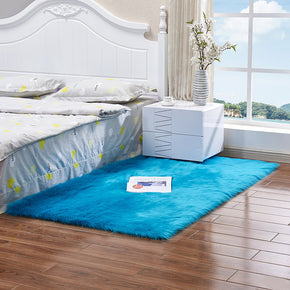 Blue Area Rugs Modern Faux Sheepskin Fur Shaggy Plush Bedside Rugs For the Bedroom Hall Living Room