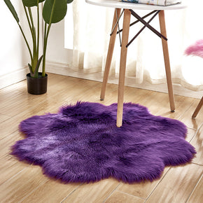 Modern Plush Flower Shaped Irregular Shaped Purple Area Faux Sheepskin Fur Super Soft Shaggy Bedside Rugs For the Bedroom Living Room Hall