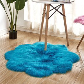 Super Soft Shaggy Modern Blue Faux Sheepskin Fur Plush Flower Shaped Irregular Shaped Area Bedside Rugs For the Bedroom Living Room Hall