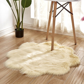 Flower Shaped Yellow Super Soft Shaggy Modern Faux Sheepskin Fur Plush Irregular Shaped Area Bedside Rugs For the Bedroom Living Room Hall