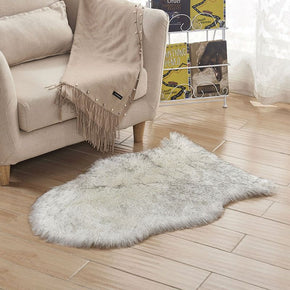 White Grey  Irregular Shaped Decoration Faux Sheepskin Fur Area Rugs Shaggy Plush Rugs For the Bedroom Living Room Hall Bedside