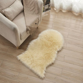 Beige Faux Sheepskin Fur Area Rugs Irregular Shaped Shaggy Plush Rugs For the Bedroom Living Room Hall Bedside