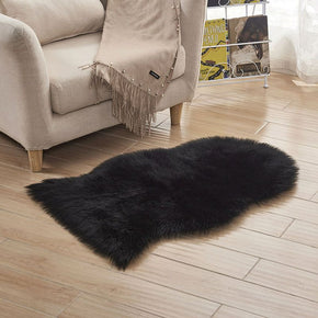 Irregular Shaped Black Shaggy Soft Faux Sheepskin Fur Area Rugs Plush Rugs For the Bedroom Living Room Hall Bedside
