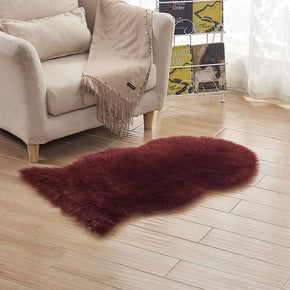 Wine Red Irregular Shaped Shaggy Soft Faux Sheepskin Fur Area Rugs Plush Rugs For Bedside the Bedroom Living Room Hall
