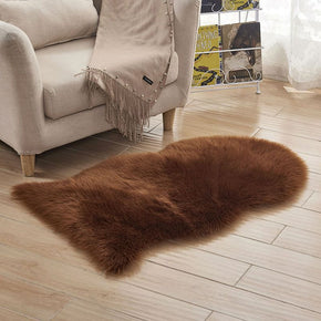 Dark Brown Area Rugs Irregular Shaped Shaggy Soft Faux Sheepskin Fur Plush Rugs For Bedside the Bedroom Living Room Hall