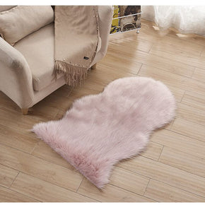 Light Pink Plush Rugs Area Irregular Shaped Shaggy Soft Faux Sheepskin Fur For Bedside the Bedroom Living Room Hall