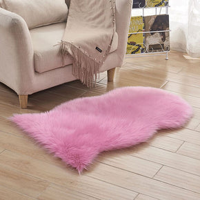Soft Pink Plush Rugs Area Irregular Shaped Shaggy Faux Sheepskin Fur For Bedside the Bedroom Hall Living Room