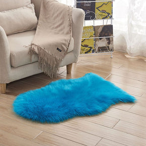 Plush Rugs Area Blue Irregular Shaped Shaggy Faux Sheepskin Fur For Bedside Hall the Bedroom Living Room