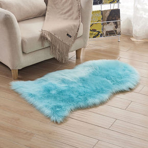 Plush Rugs Area Light Blue Irregular Shaped Shaggy Faux Sheepskin Fur For Bedside Hall the Bedroom Living Room